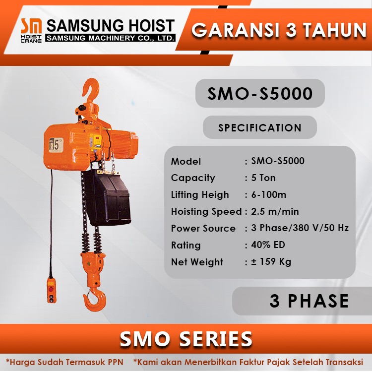 Electric Chain Hoist Samsung SMO Series 3 Phase SMO-S5000