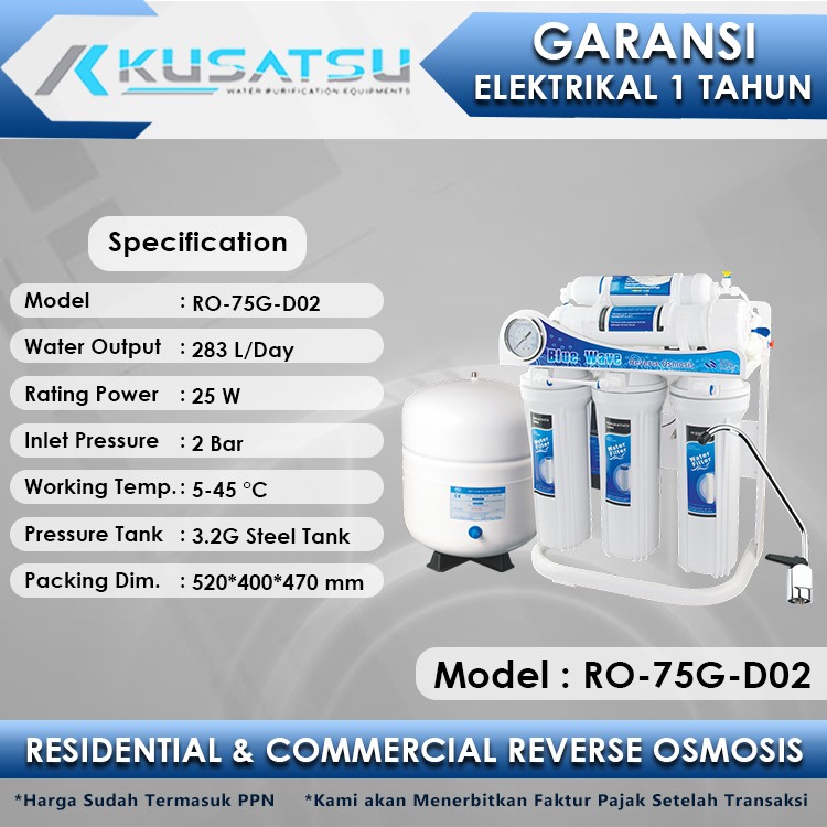 Kusatsu Reverse Osmosis RO-75G-D02 283L 2Bar