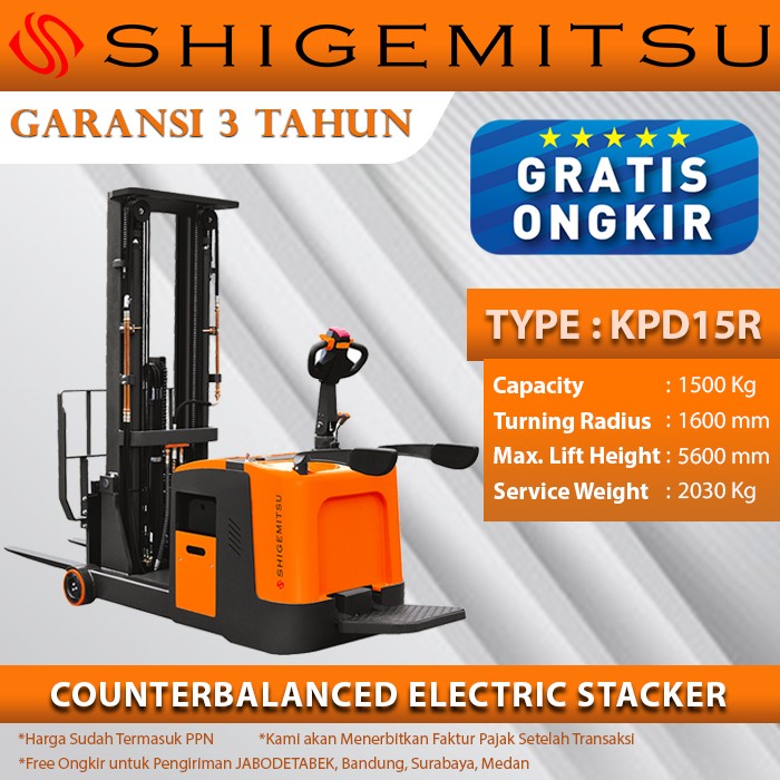 Shigemitsu Counterbalanced Electric Stacker KPD15R-1150-5600