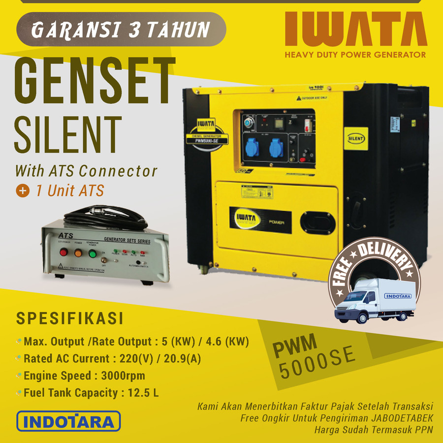 Genset Diesel IWATA 5Kva Silent - PWM5000-SE with ATS Connector + ATS