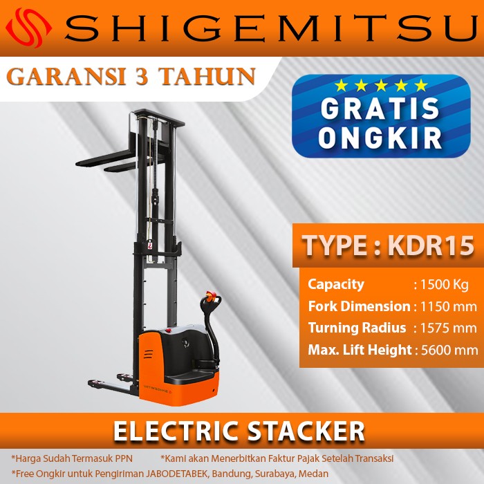 Shigemitsu Electric Stacker KDR15 1150 5600