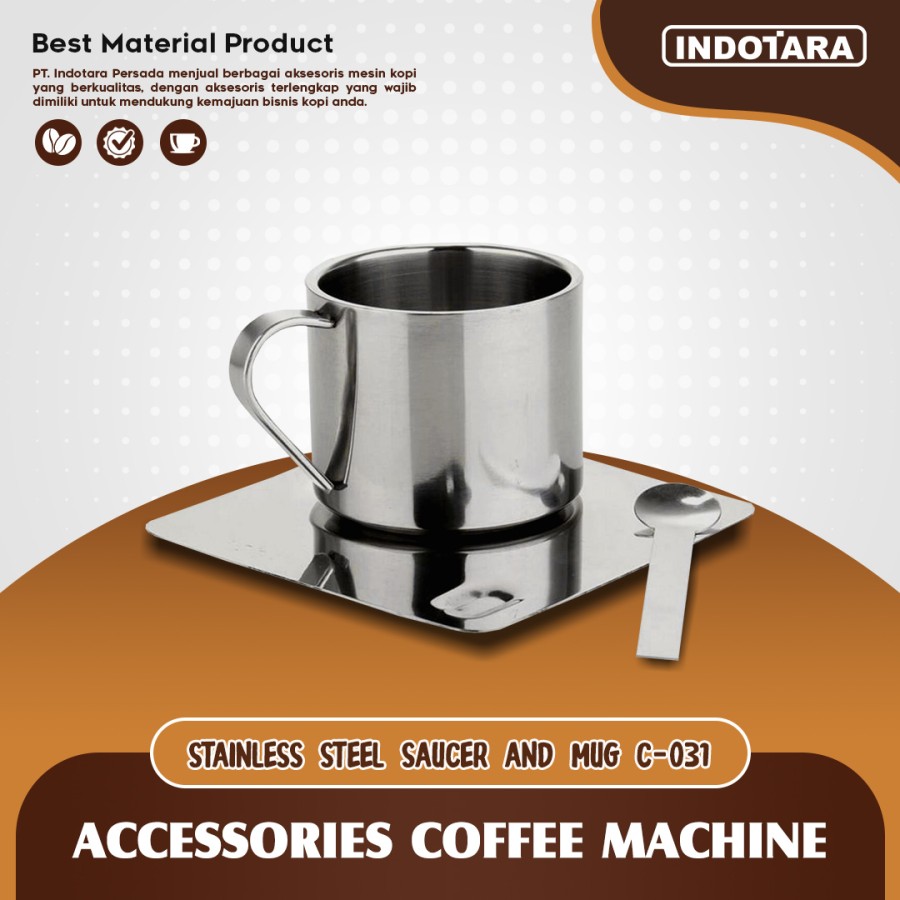 Gelas Mug Cangkir Stainless Steel with Saucer - C031