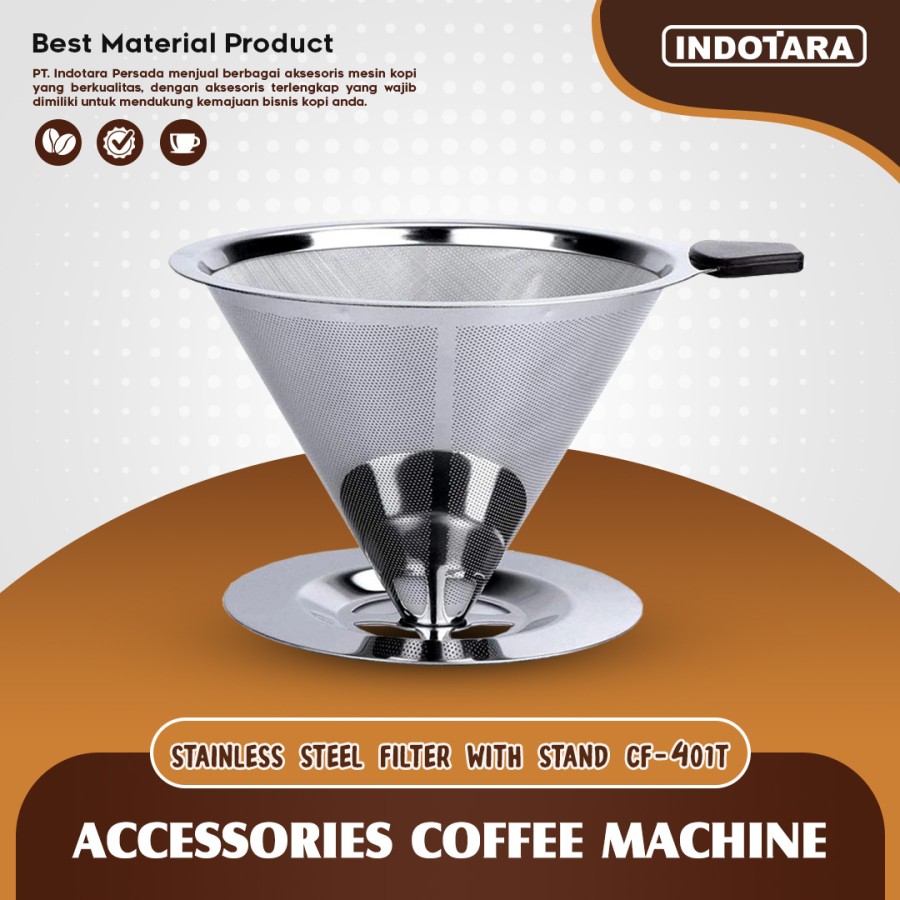 V60 Coffee Dripper Stainless Steel With Stand Saringan Kopi - CF401T