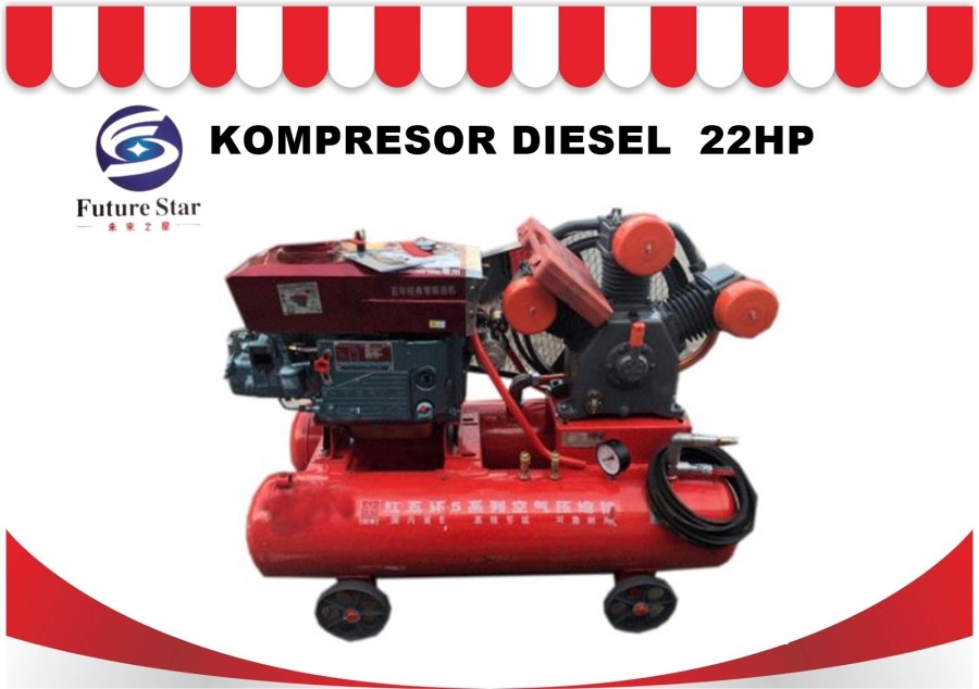 MESIN KOMPRESOR DIESEL ANGIN 2 TABUNG (22HP) Diesel Engine ENGKOL