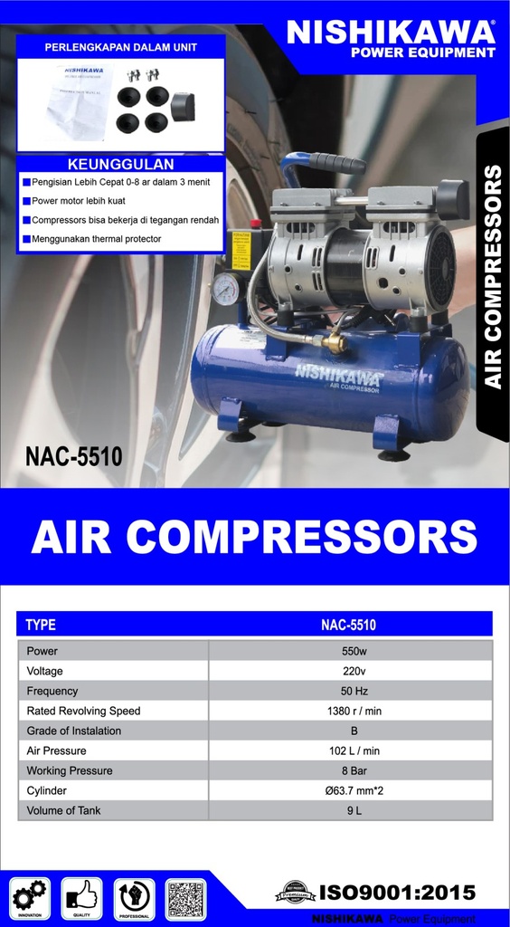 NISHIKAWA AIR COMPRESSOR OIL LESS KOMPRESOR GARANSI 1 TAHUN