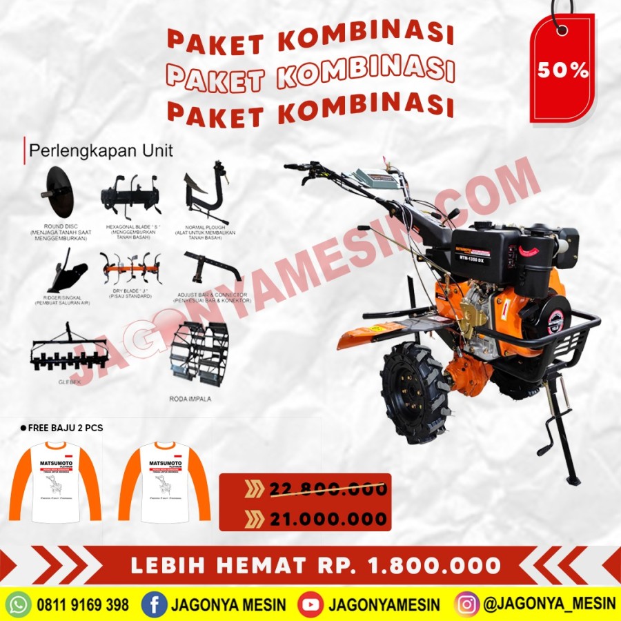 TRAKTOR MINI BAJAK TANAH KERING DAN BASAH MTM-1350DX ( GARANSI RESMI )