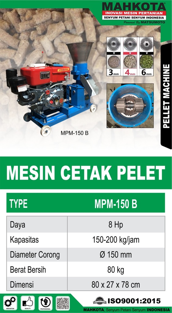 MAHKOTA MESIN PEMBUAT PELET MPM-150 B WITH ENGINE