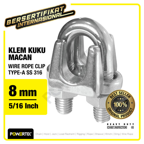 Wire Rope Clip / Klem Seling Kuku Macan SS 316 8mm Bulldog POWERTEC