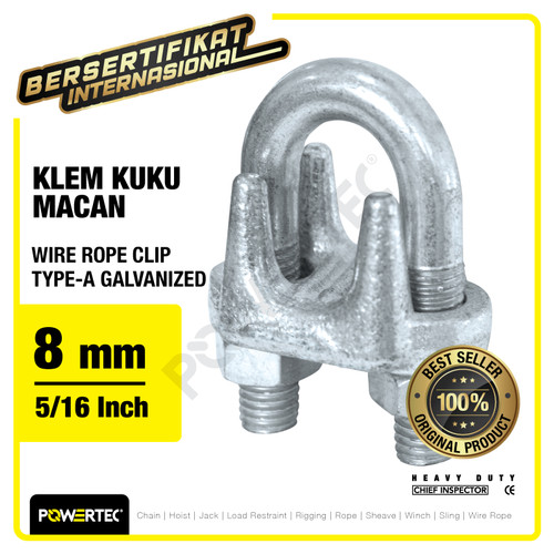 Wire Rope Clip / Klem Seling Kuku Macan Galv 8mm Bulldog POWERTEC