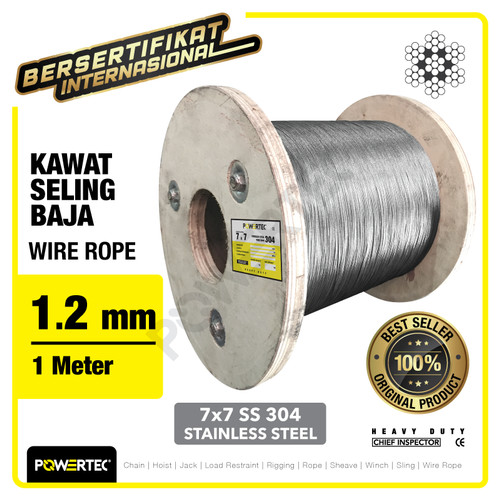 Wire Rope / Kawat Seling Baja 7x7 SS 304 1.2mm POWERTEC - 1 Meter