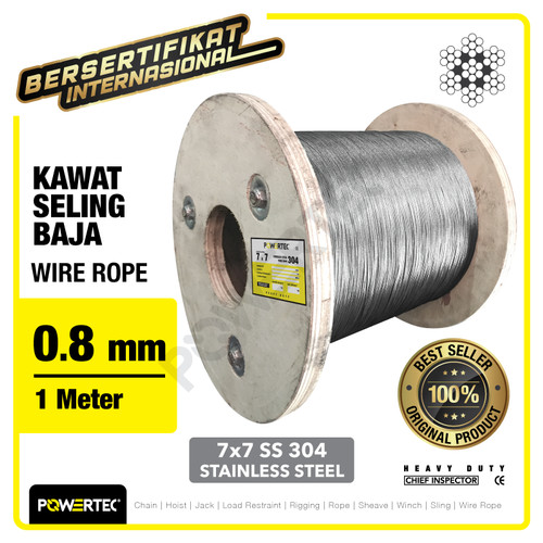 Wire Rope / Kawat Seling Baja 7x7 SS 304 0.8mm POWERTEC - 1 Meter