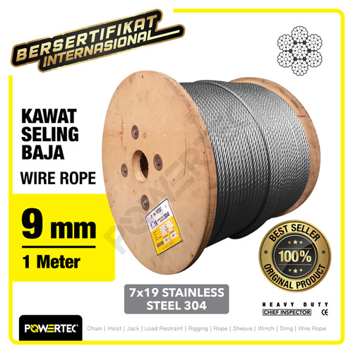 Wire Rope / Kawat Seling Baja 7x19 SS 304 9mm POWERTEC - 1 Meter