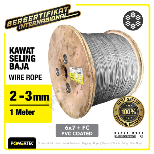 Wire Rope / Kawat Seling Baja 6x7 FC PVC 2mm - 3mm POWERTEC - 1 Meter