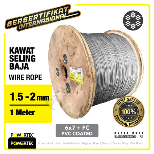 Wire Rope / Kawat Seling Baja 6x7 FC PVC 1.5mm - 2mm POWERTEC - 1 Mtr