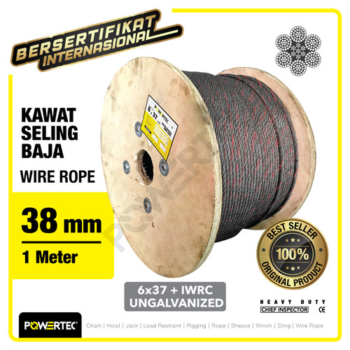 Wire Rope / Kawat Seling Baja 6x37 IWRC 38mm Ungalv POWERTEC - 1 Meter