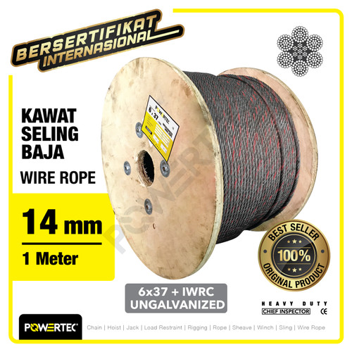 Wire Rope / Kawat Seling Baja 6x37 IWRC 14mm Ungalv POWERTEC - 1 Meter