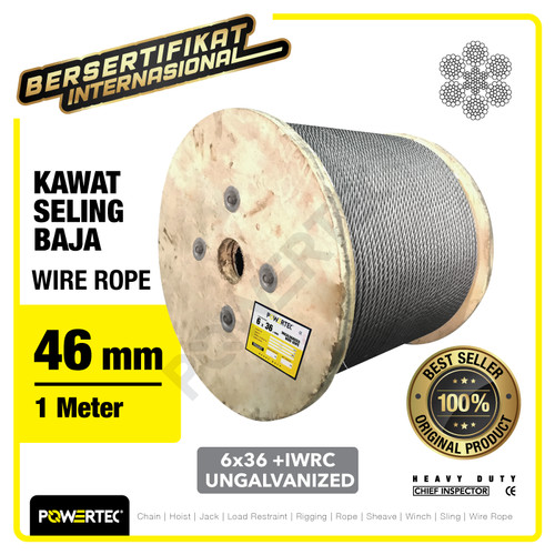 Wire Rope / Kawat Seling Baja 6x36 IWRC 46mm Ungalv POWERTEC - 1 Meter