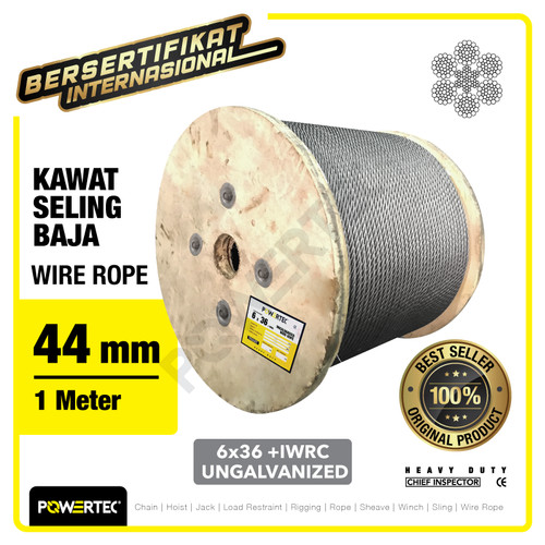 Wire Rope / Kawat Seling Baja 6x36 IWRC 44mm Ungalv POWERTEC - 1 Meter