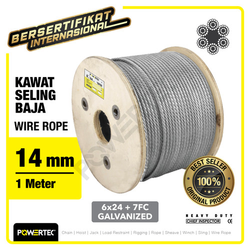 Wire Rope / Kawat Seling Baja 6x24 7FC 14mm Galv POWERTEC - 1 Meter