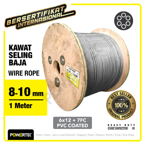 Wire Rope / Kawat Seling Baja 6x12 7FC PVC 8-10mm POWERTEC - 1 Meter