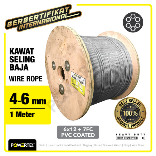 Wire Rope / Kawat Seling Baja 6x12 7FC PVC 4-6mm POWERTEC - 1 Meter