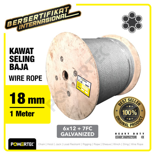 Wire Rope / Kawat Seling Baja 6x12 7FC 18mm Galv POWERTEC - 1 Meter