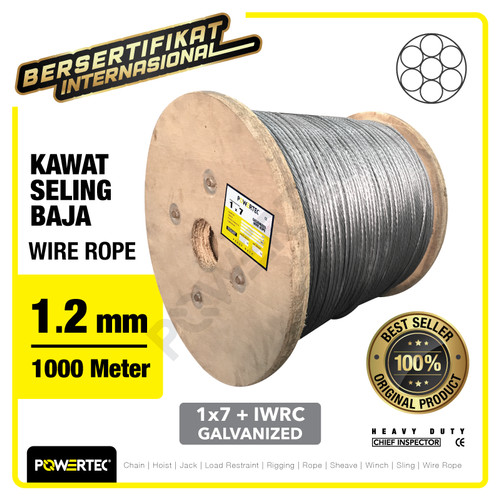 Wire Rope / Kawat Seling Baja 1x7 1.2mm Galv POWERTEC - 1000m