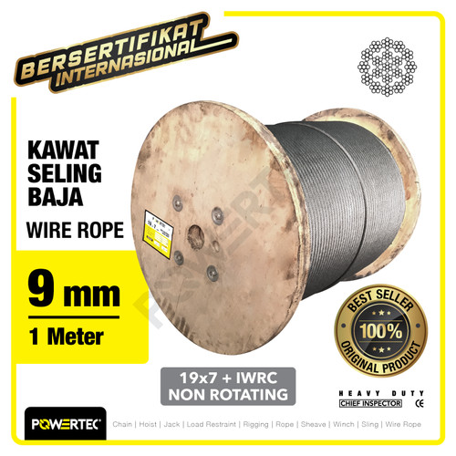 Wire Rope / Kawat Seling Baja 19x7 IWRC 9mm NR POWERTEC - 1 Meter