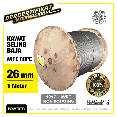 Wire Rope / Kawat Seling Baja 19x7 IWRC 26mm NR POWERTEC - 1 Meter