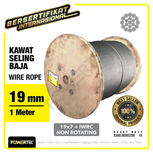 Wire Rope / Kawat Seling Baja 19x7 IWRC 19mm NR POWERTEC - 1 Meter