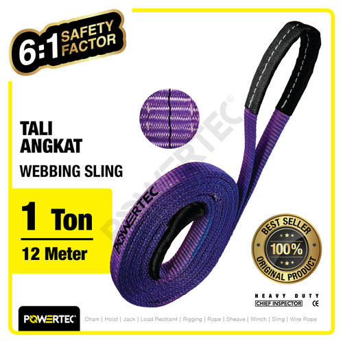 Webbing Sling Belt / Tali Angkat 1 Ton x 12 Meter POWERTEC Double Ply