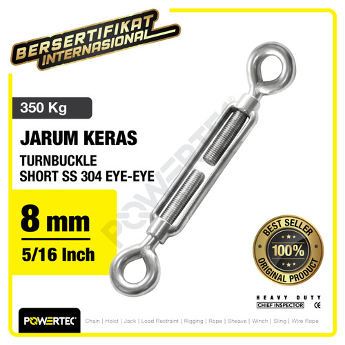 Turnbuckle / Jarum Keras SS Eye & Eye M8 Span Skrup Short POWERTEC