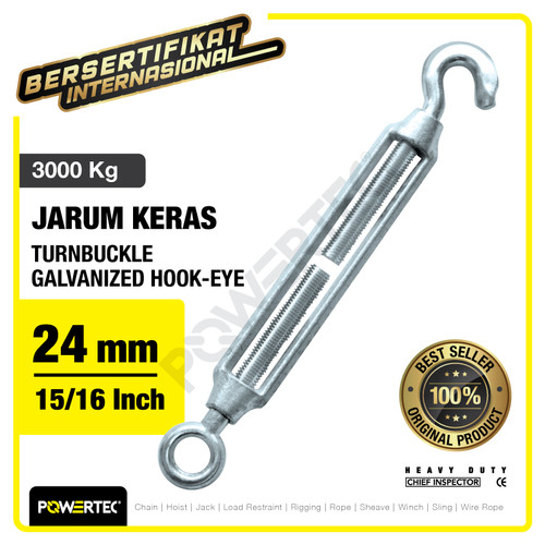 Turnbuckle / Jarum Keras Galv Hook & Eye M24 Span Skrup POWERTEC