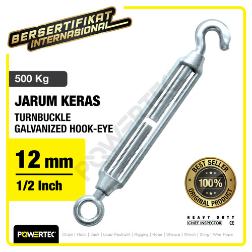 Turnbuckle / Jarum Keras Galv Hook & Eye M12 Span Skrup POWERTEC