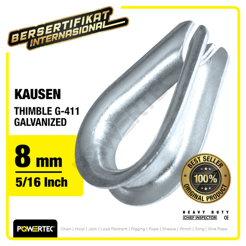 Thimble Wire Rope Kausen Sling G-411 8mm - 5/16" Galvanized POWERTEC