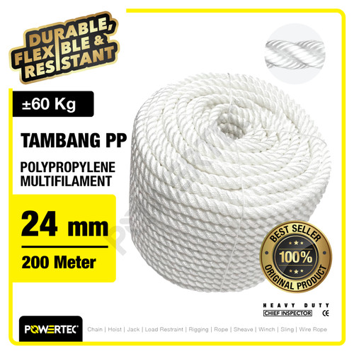 Tambang Nylon / Nilon 24mm x 200m Polypropylene PP Multi Rope POWERTEC