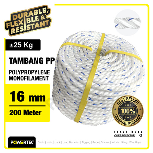 Tali Tambang PP 16 mm x 200 m Polypropylene PP Mono Rope POWERTEC