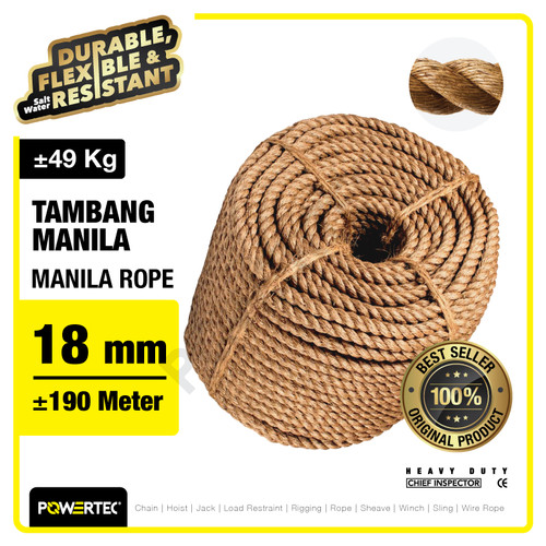 Tali Tambang Manila Rope 18mm x 190m x 49kg Tampar Dadung POWERTEC