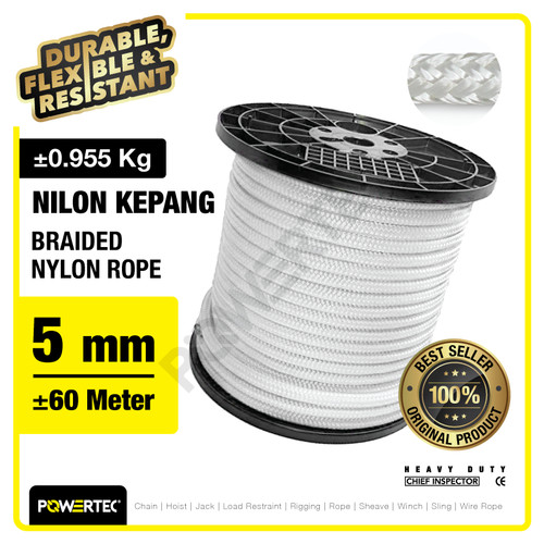 Tali Nilon Kepang 5mm x 60m Braided Nylon Rope POWERTEC