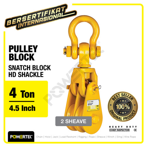 Snatch Block / Pulley Block Shackle 4 Ton - 4.5" HD 2 Sheave POWERTEC