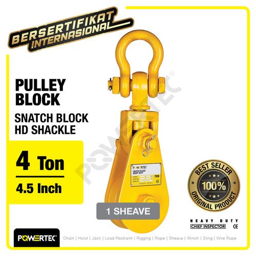 Snatch Block / Pulley Block Shackle 4 Ton - 4.5" HD 1 Sheave POWERTEC