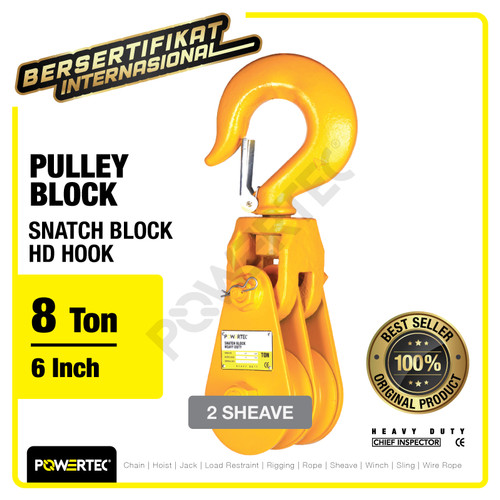 Snatch Block / Pulley Block Hook 8 Ton - 6" HD 2 Sheave POWERTEC