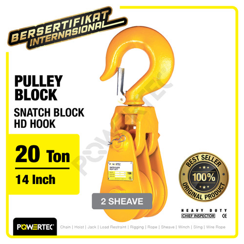 Snatch Block / Pulley Block Hook 20 Ton - 14" HD 2 Sheave POWERTEC