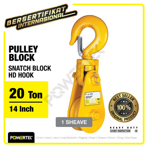 Snatch Block / Pulley Block Hook 20 Ton - 14" HD 1 Sheave POWERTEC