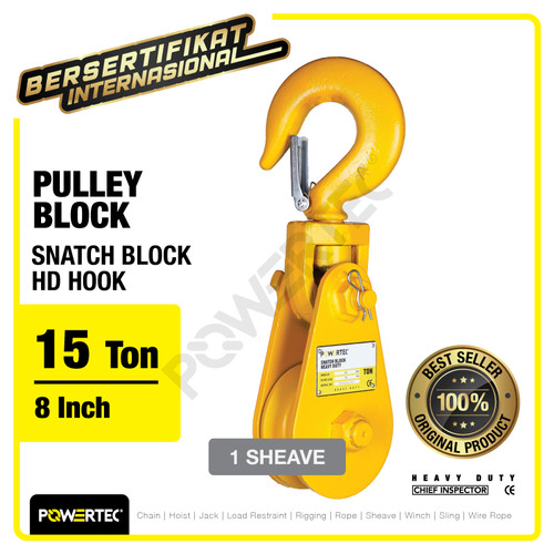 Snatch Block / Pulley Block Hook 15 Ton - 8" HD 1 Sheave POWERTEC