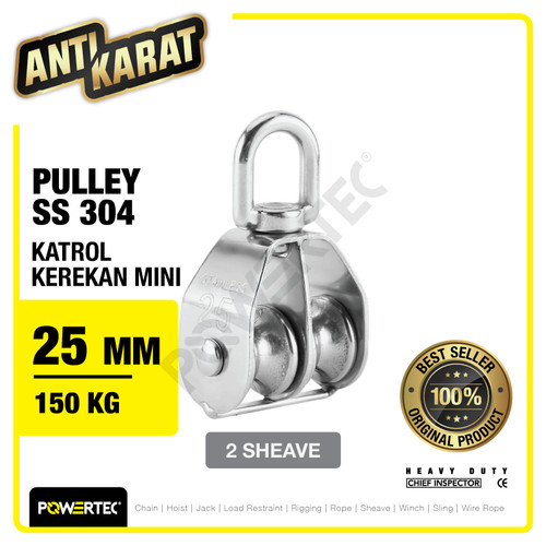 Small Pulley SS 304 Katrol Kerekan 25mm - 2 Sheave Stainless POWERTEC