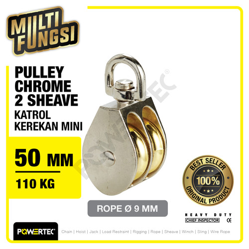 Small Pulley Chrome Katrol Kerekan 50mm 2" - 2 Sheave POWERTEC