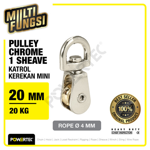 Small Pulley Chrome Katrol Kerekan 20mm 3/4" - 1 Sheave POWERTEC