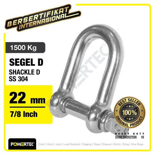 Shackle D Stainless Steel 304 22mm - 7/8" Segel Dee SS POWERTEC