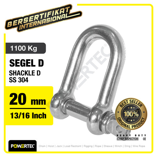 Shackle D Stainless Steel 304 20mm - 3/4" Segel Dee SS POWERTEC